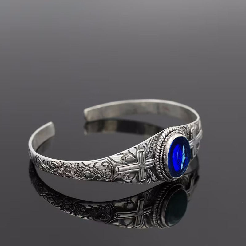 Carved Cross Blue Stone Bracelets