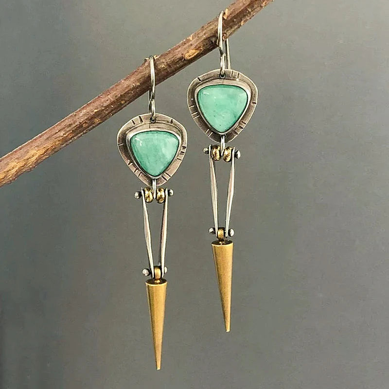 Clychau Boho ethnig o resina glas a chreig.
