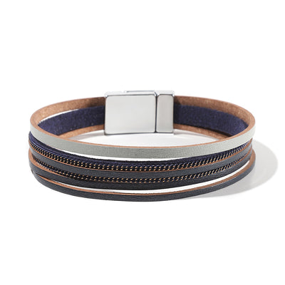Multi Layer Leather  Magnetic Buckle Bracelet