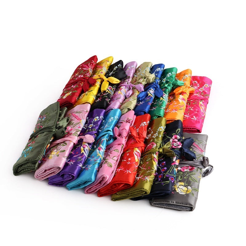 Handmade Embroidered Silk Jewelry Bag