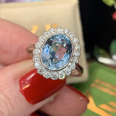 Ocean Blue Elliptical Zircon Ring