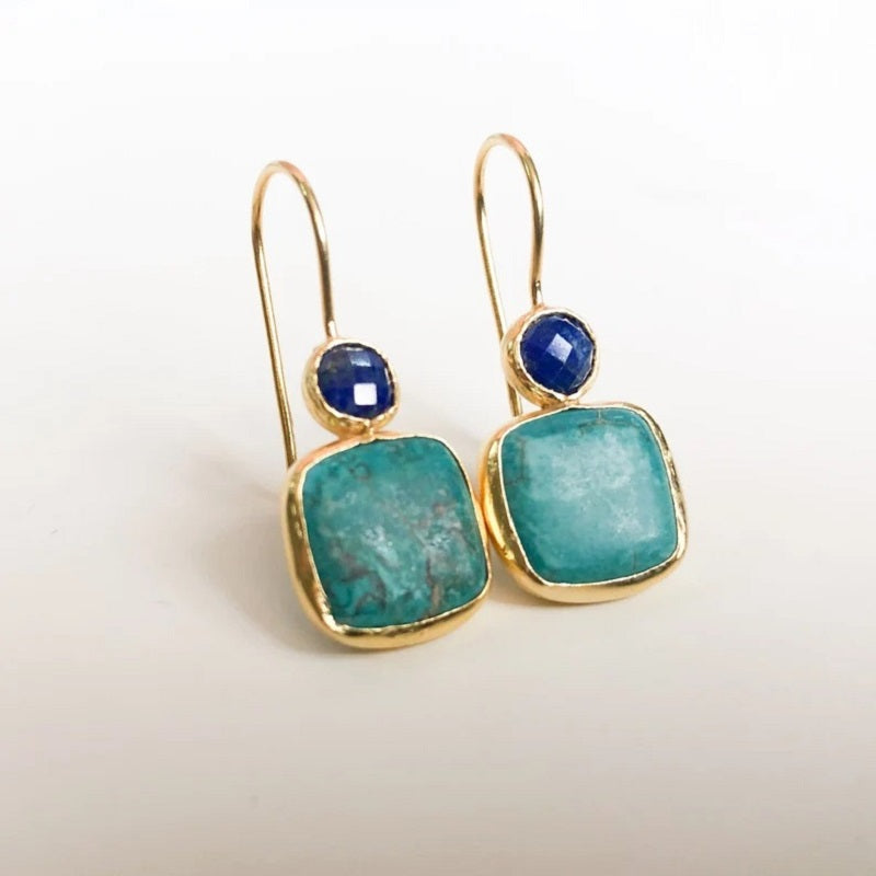 Geometric Square Turquoise Earrings
