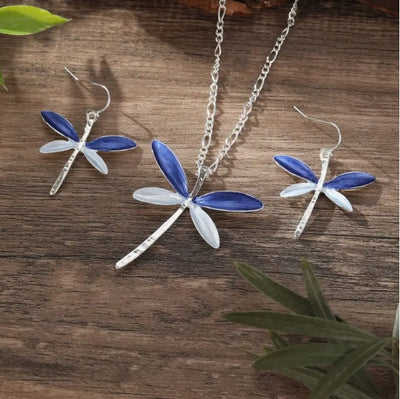 Colorful Dragonfly Earnail Necklace Set