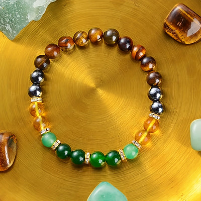 Wealth-Attracting Bracelet with Tiger’s Eye Beads & Golden Accents