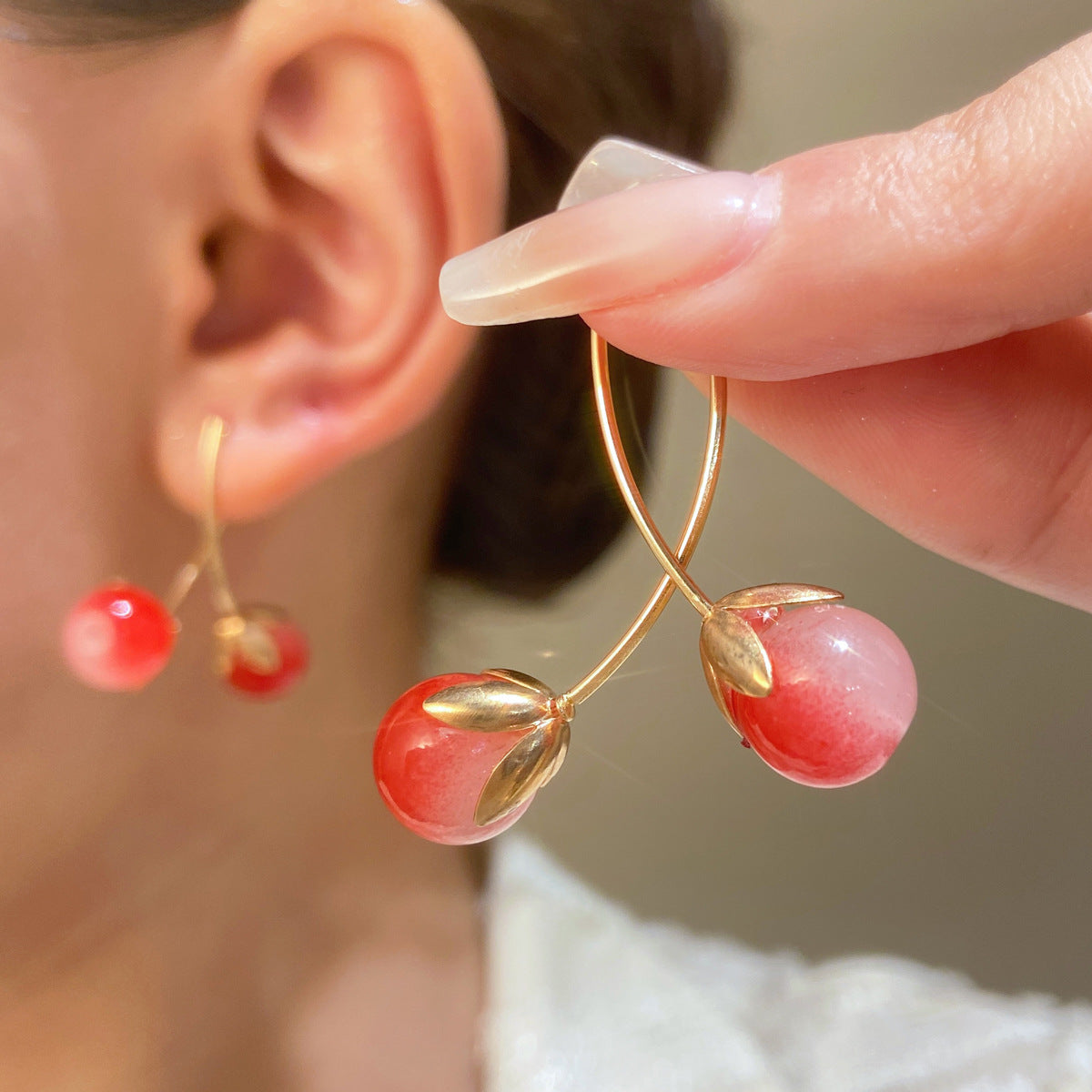 White Powder Cherry Women's Earrings