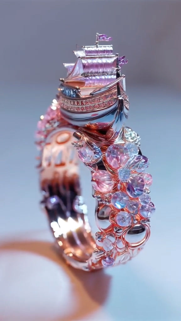 Exquisite Gem - Embellished Ship - Inspired Rose Gold Ring