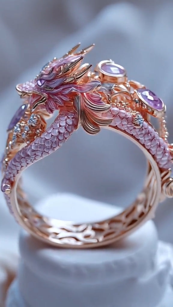 Dreamy Amethyst Dragon - shaped Rose Gold Ring: A Dazzling Interpretation of Eastern Mythology