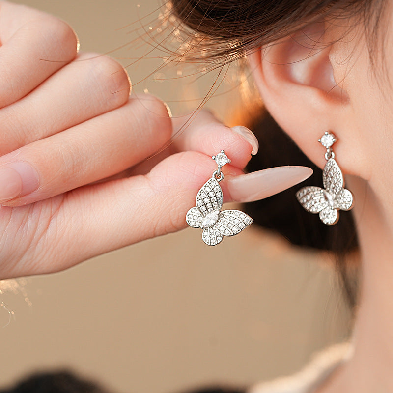 Sparkling Butterfly Zircon Water Droplet Necklace  Set