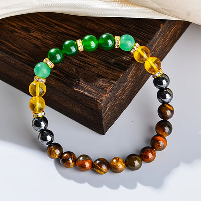 Wealth-Attracting Bracelet with Tiger’s Eye Beads & Golden Accents