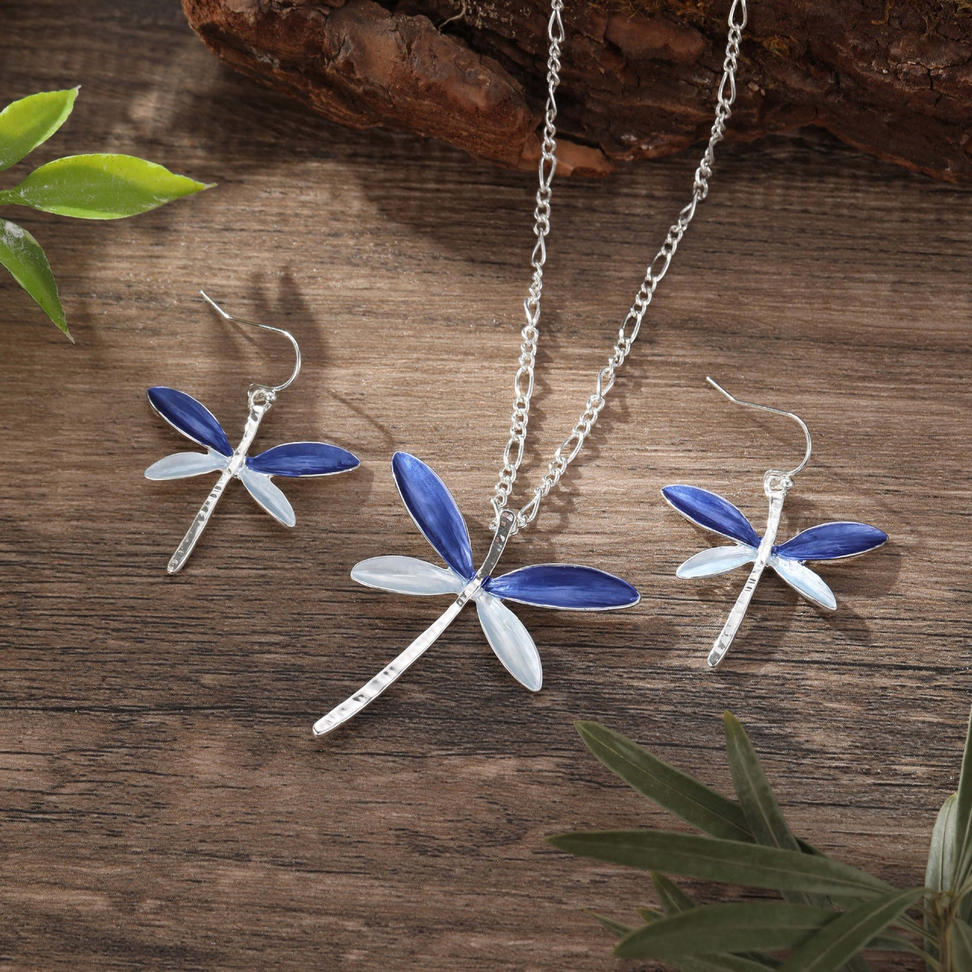 Colorful Dragonfly Earnail Necklace Set