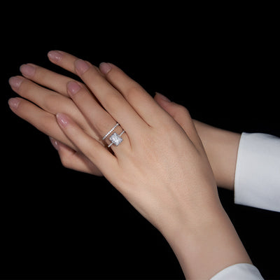 925 Sterling Silver Classic Luxury Rectangle Shiny 5A Transparent Zirconia Ring Ladies Wedding Engagement Jewelry Gift
