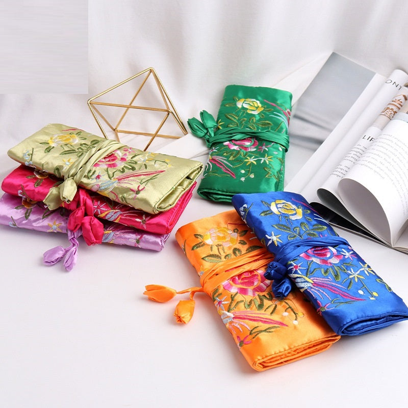 Handmade Embroidered Silk Jewelry Bag