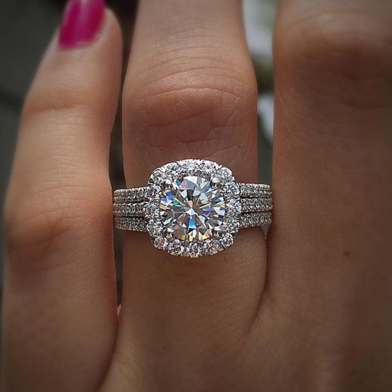925 Sterling Silver Engagement Square Zirconia Ring