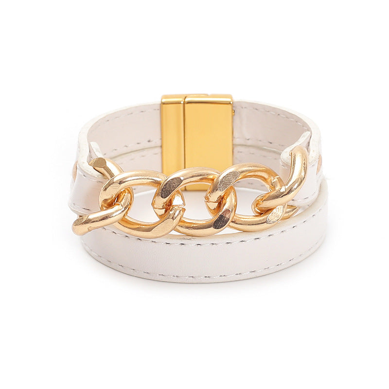 Cuban Chain Leather Bracelet
