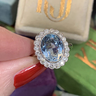 Ocean Blue Elliptical Zircon Ring