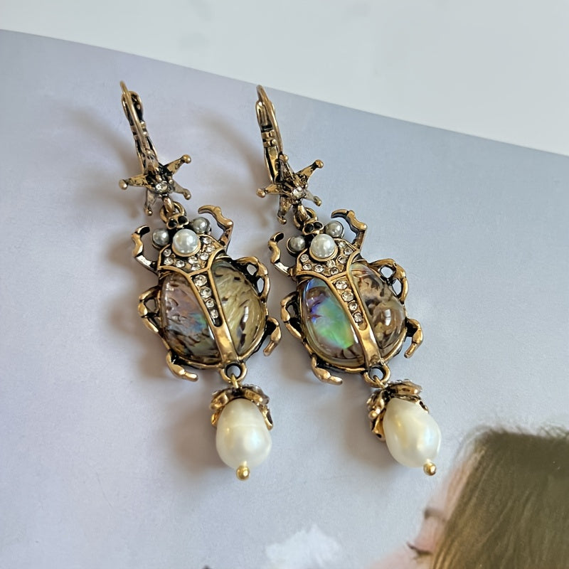 Vintage Freshwater Pearl Insect Dangle Earrings