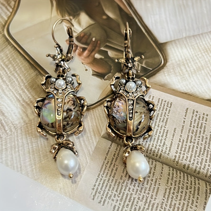 Vintage Freshwater Pearl Insect Dangle Earrings
