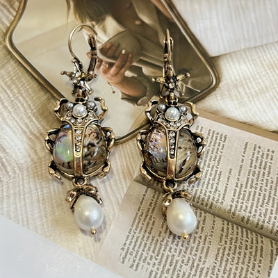 Vintage Freshwater Pearl Insect Dangle Earrings
