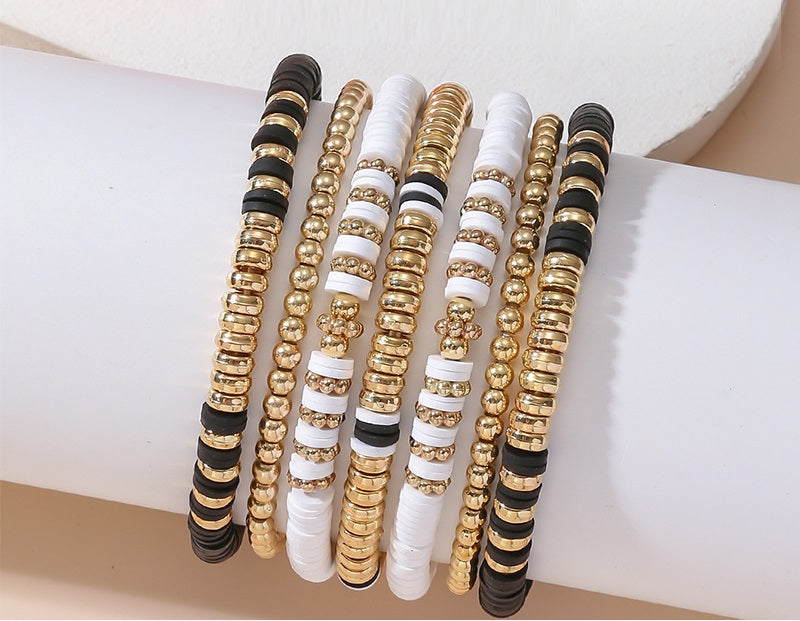 Black Soft Ceramic Letter Bead Handmade Summer Beach Women's Bracelet