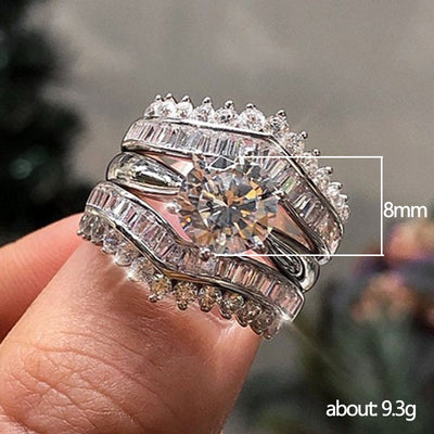 Full Diamond Three Piece Combination Ring