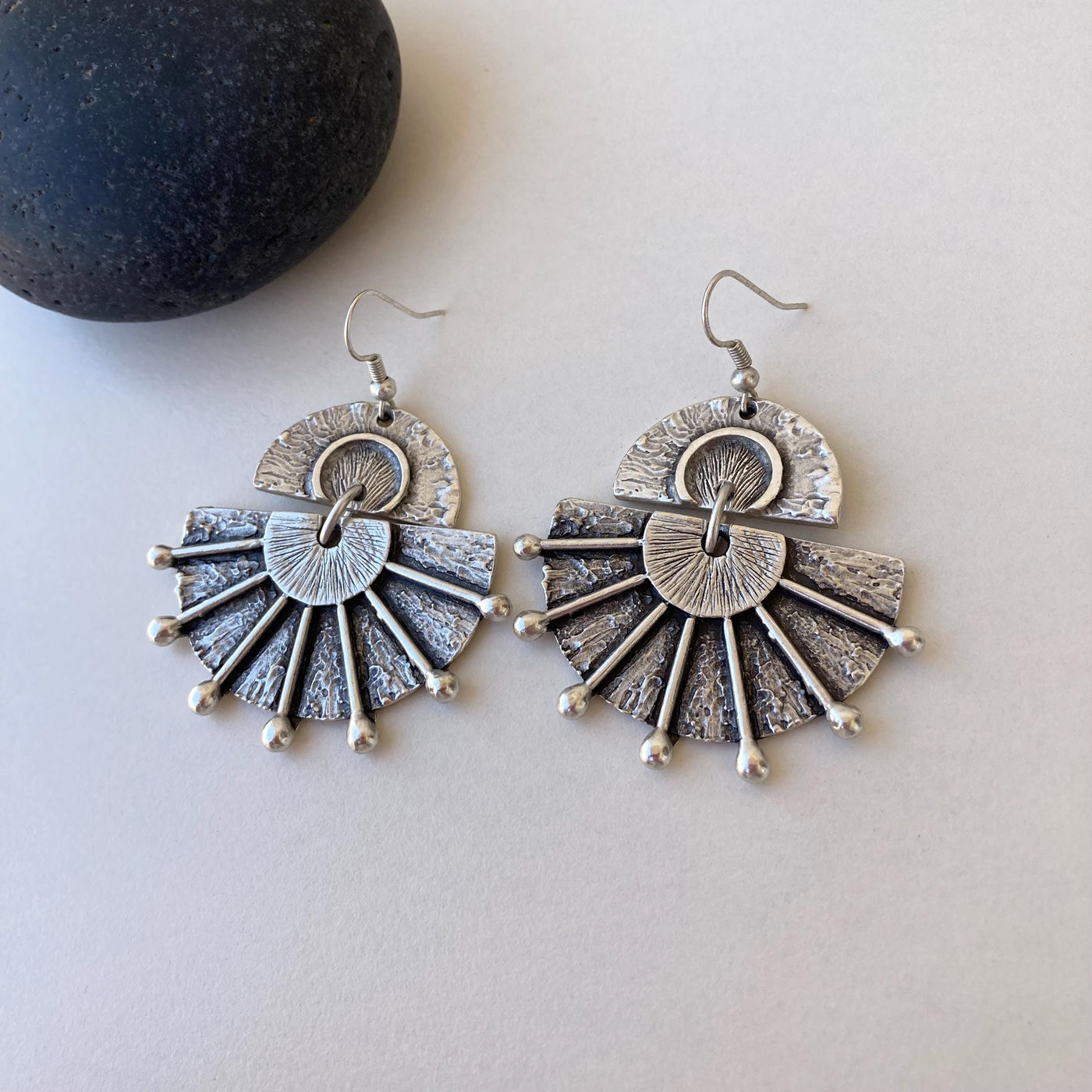 Vintage Boho Anatolian Hammered Ethnic Dangle Gold Antique Silver Earrings