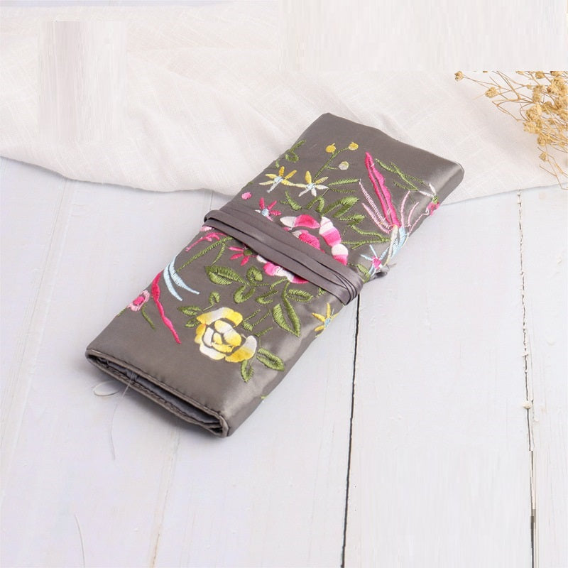 Handmade Embroidered Silk Jewelry Bag