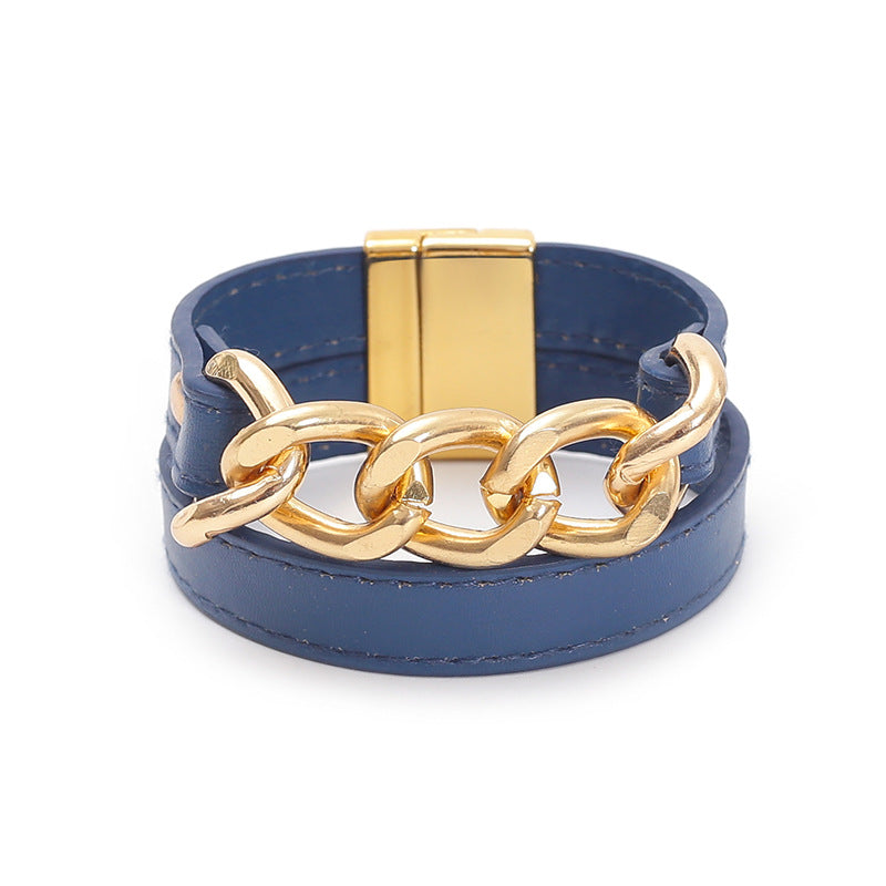 Cuban Chain Leather Bracelet