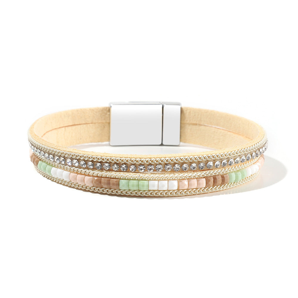 Multi Layer Leather  Magnetic Buckle Bracelet