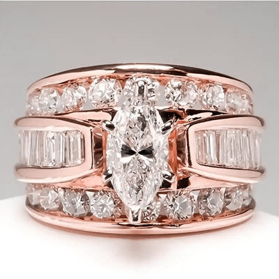 18K Gold Plated Sparkling Half Diamond Engagement Ring