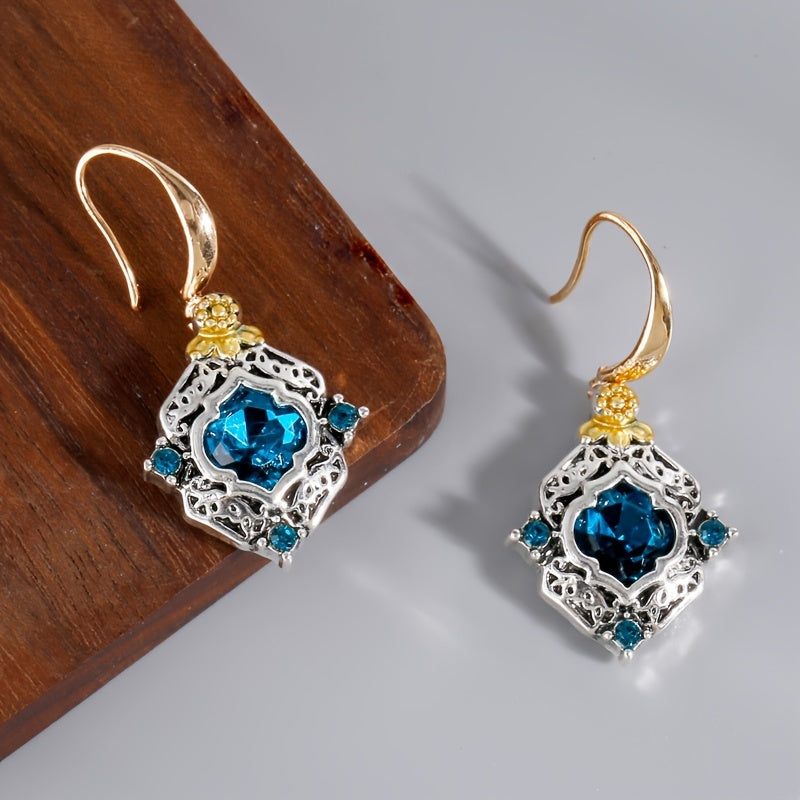 Vintage Blue Crystal Gold & Silver Earrings