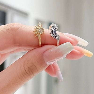 Sun And Moon Radiant Layered Ring Couple Ring