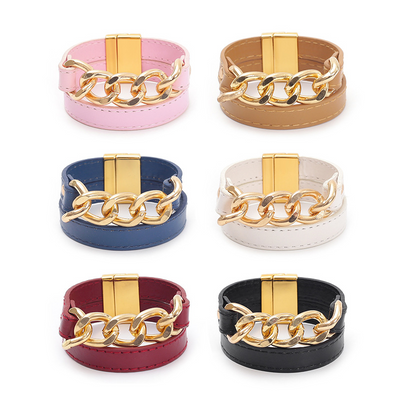 Cuban Chain Leather Bracelet