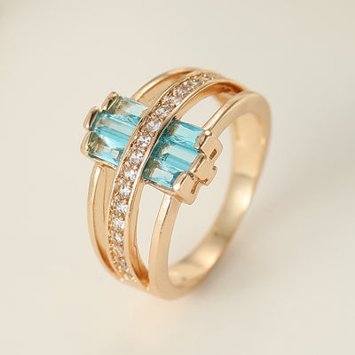 Three Rows Of Personalized Blue Zircon Rings