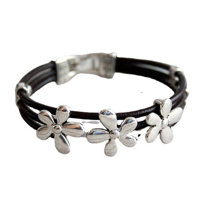 Flower Leather Rope Bracelet