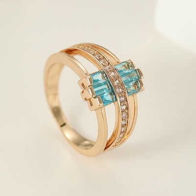 Three Rows Of Personalized Blue Zircon Rings