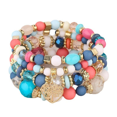 New Bohemian Ethnic Style Crystal Peach Heart Multi Layer Bracelet With Hollow Beads For Women