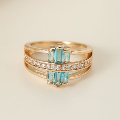 Three Rows Of Personalized Blue Zircon Rings