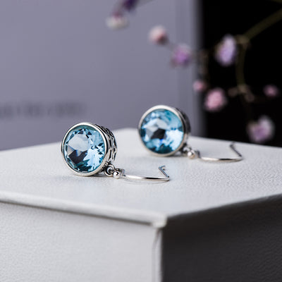 Sea Blue Crystal Square Earrings