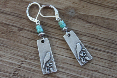 Vintage Turquoise Silver Boho Bird Earrings