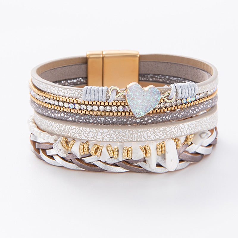Natural Crushed Stone Leather Bracelet