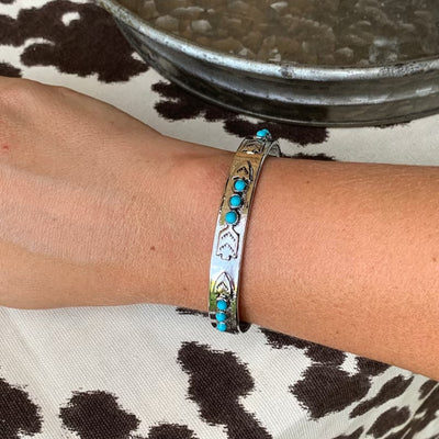 Arrow Pattern Turquoise Open Bracelet
