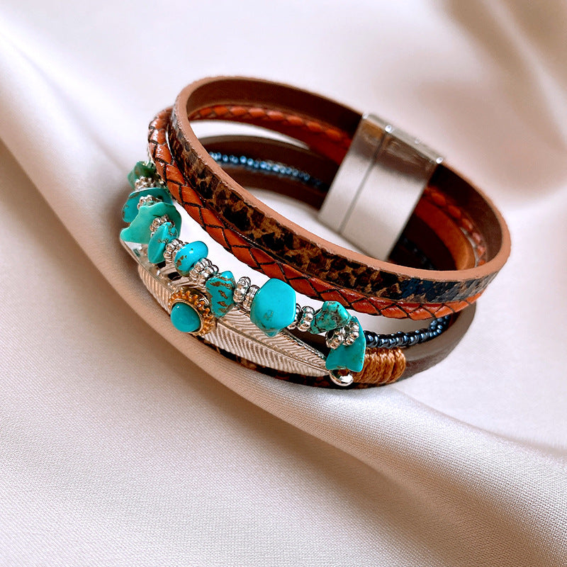 Woven Magnetic Leather  Bracelet