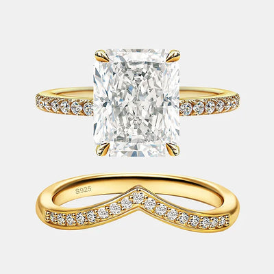 925 Sterling Silver Classic Luxury Rectangle Shiny 5A Transparent Zirconia Ring Ladies Wedding Engagement Jewelry Gift