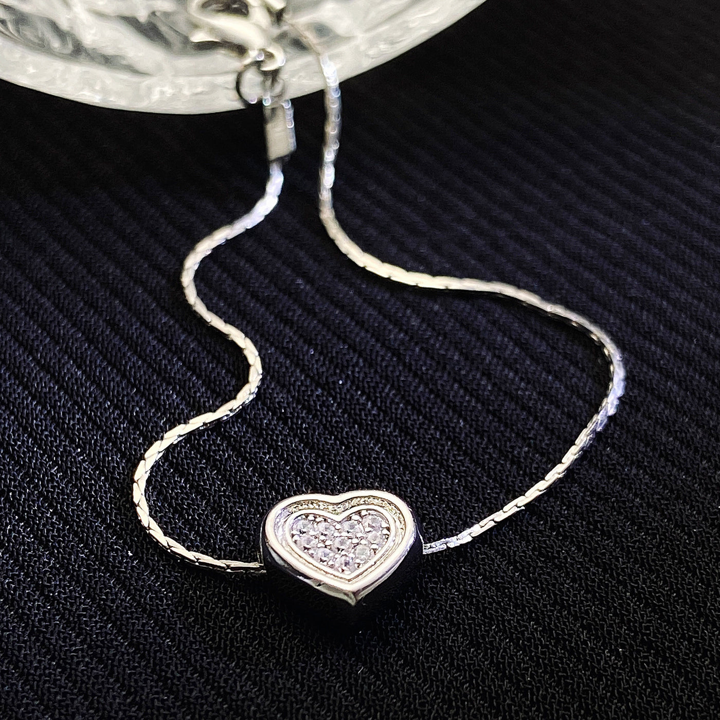Silver Wire Chain Peach Heart Bracelet