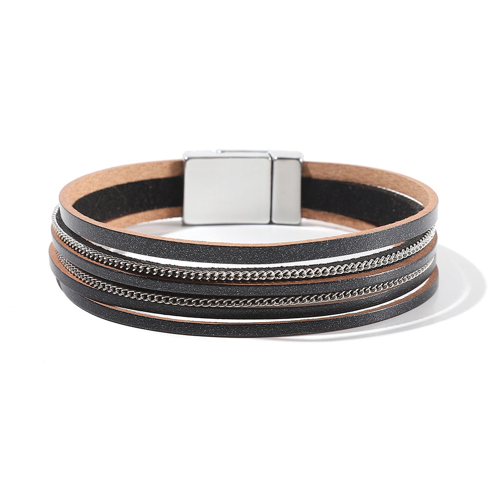 Multi Layer Leather  Magnetic Buckle Bracelet