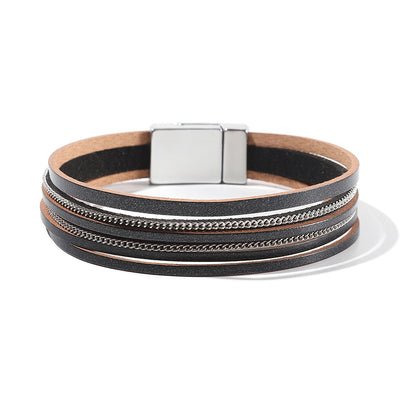 Multi Layer Leather  Magnetic Buckle Bracelet