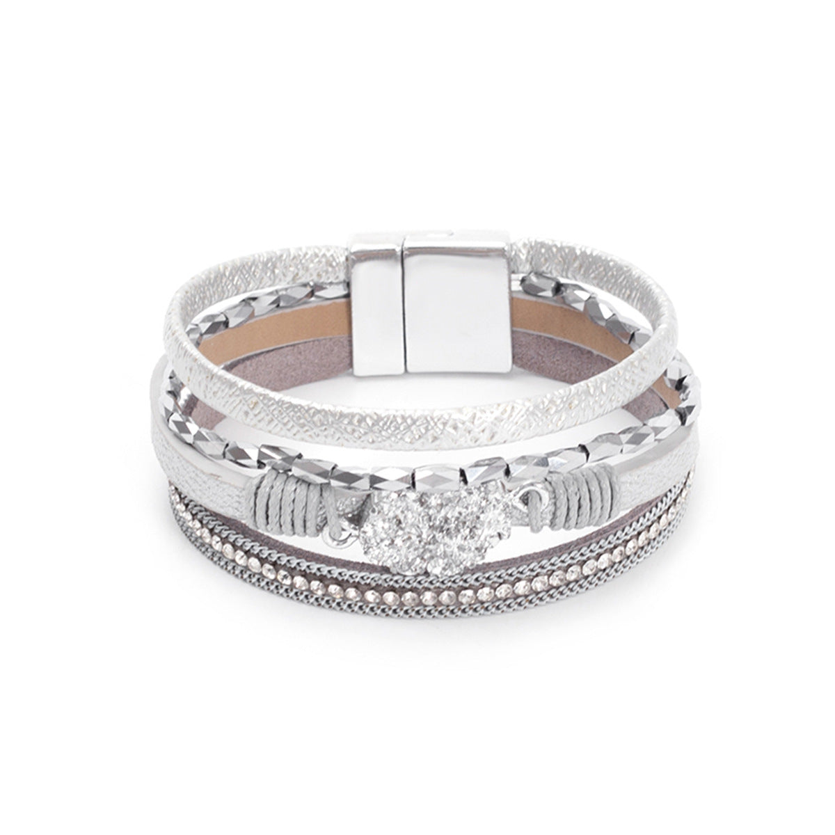 Crystal Studded Bead Magnetic  Bracelet