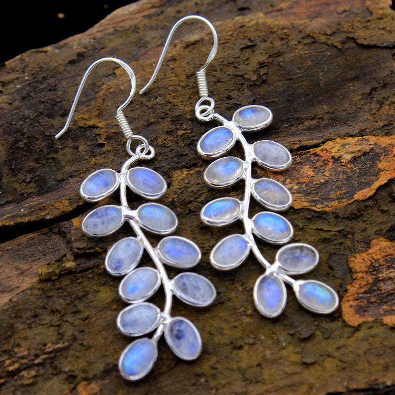 Gorgeous Plant Leaves Moonstone Earrings