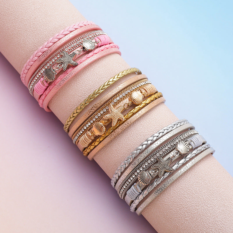 Starfish Shell Leather Bracelet
