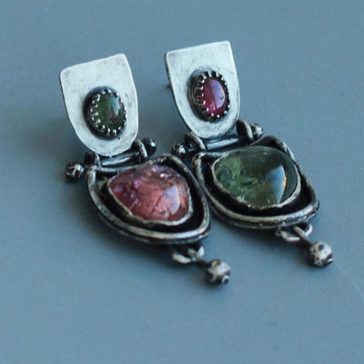 Geometric Elliptical Two-color Earrings